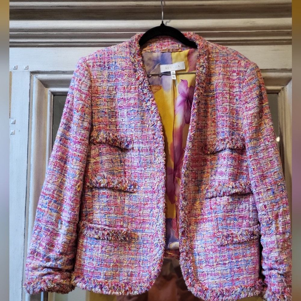 Vintage Escada Pink Colorful "New Wool" Blend Blazer With Silk Liner SZ. 42 XL
